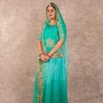 Aqua Green Banarsi Rajputi Suit | Zari Sequins & Aari Work on Bamber Satin | Jaipurio Designer Collection